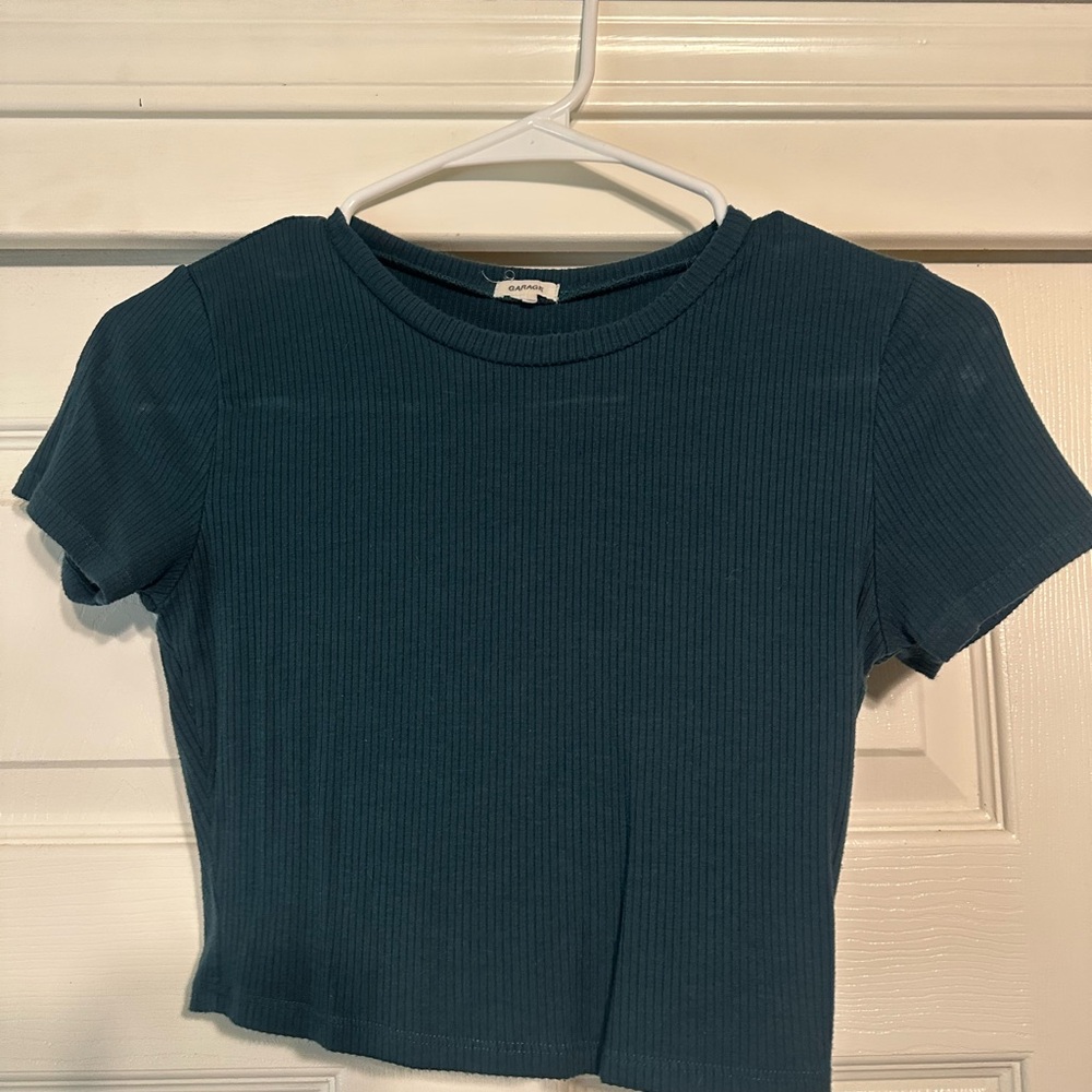 Garage Dark Teal Ribbed Crop Top